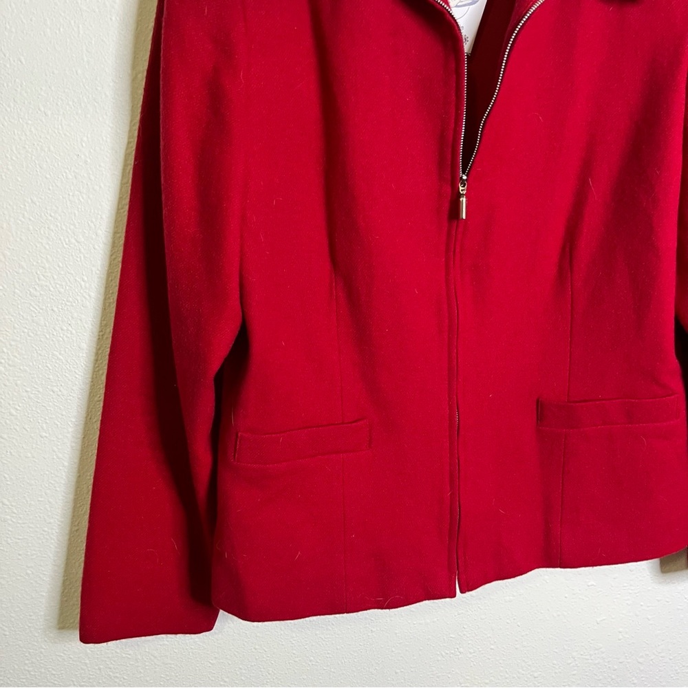 Vintage 90s 100% wool Sag Harbor Women's Bold Red Blazer academia indie prep - Picture 7 of 8
